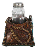 Western Cowboy Horse Saddle Rope Turquoise Cross Salt Pepper Shakers Holder