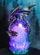 Blue Rainbow Armored Dragon Guarding LED Lantern Acrylic Crystal Egg Figurine