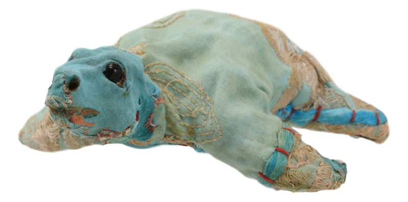 Marine Sea Turtle Hand Crafted Paper Mache In Colorful Sari Fabric Figurine