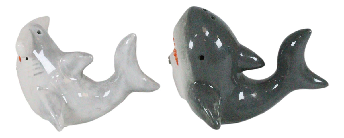 Ebros Ceramic Ocean Marine Great White And Hammerhead Sharks Salt Pepper Shakers Set