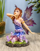 Kneeling Purple Lavender Girl Fairy Garden Statue 4.25"Tall Fantasy Collectible