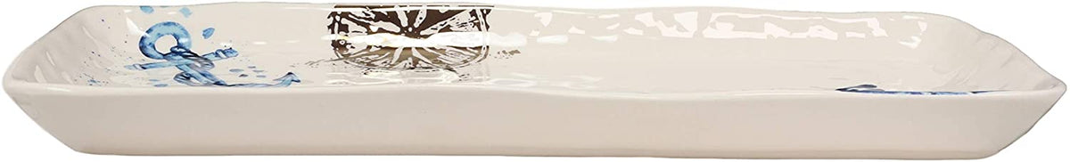 Ebros Blue & White Sea Turtle Ceramic Dinnerware (Rectangular Plate 13.75"L, 1)