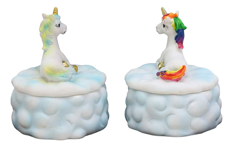 Ebros Gift Pastel Colors Rainbow Mane Unicorns Sitting On Dreamy Clouds Round Jewelry Box Statue 2 Pc Set Small Decor Figurine 3.25" H Enchanted Unicorn Magical Collectible Decorative Trinket
