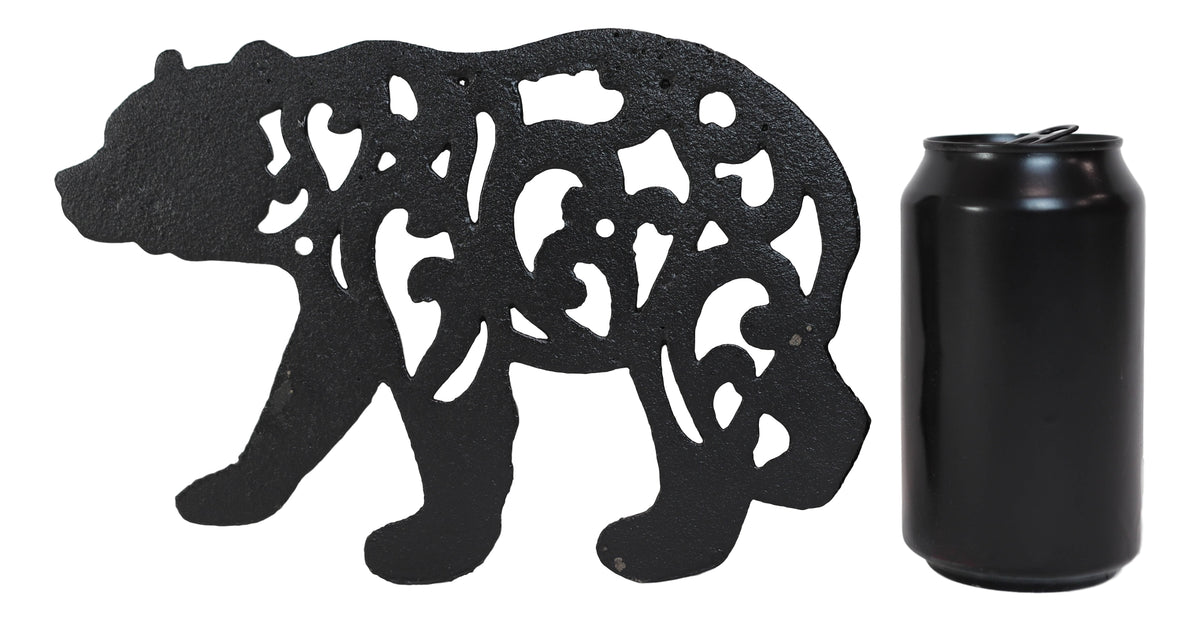Rustic Western Black Bear Scroll Filigree Art Design Cast Iron Wall Decor Plaque