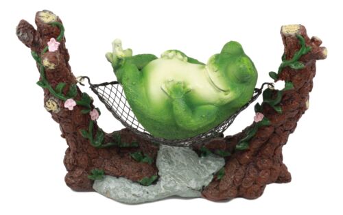 Lazy Day Whimsical Fat Frog Sleeping On Hammock Statue for Storybook Tale Animal