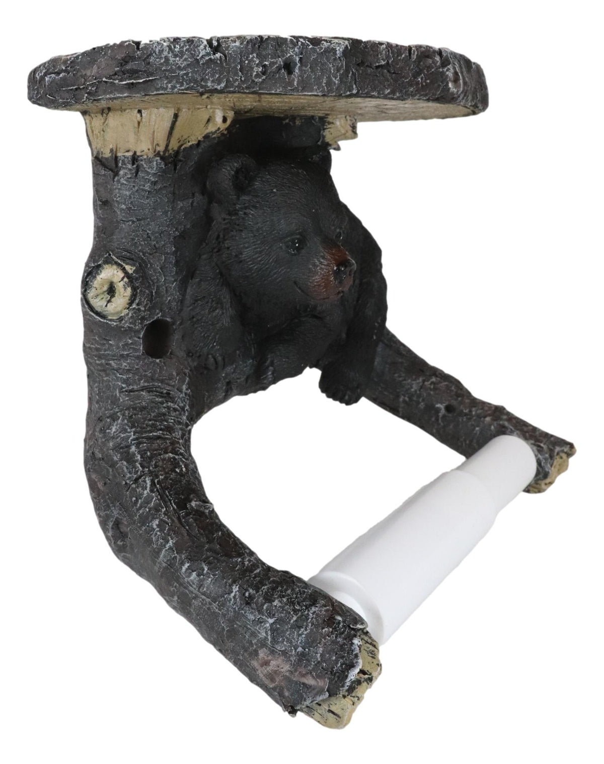 Ebros Rustic Black Bear Cub On Tree Toilet Paper Holder And Cell Phone Stand Figurine