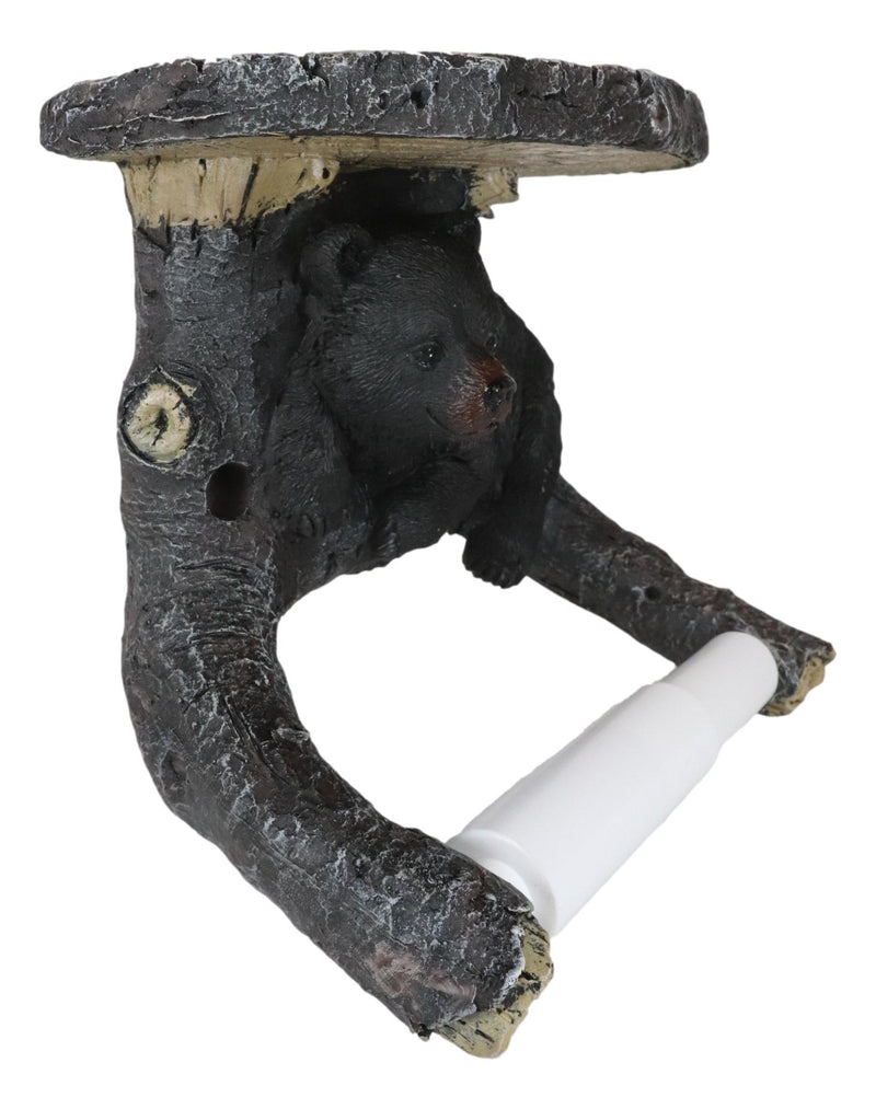 Ebros Rustic Black Bear Cub On Tree Toilet Paper Holder And Cell Phone Stand Figurine