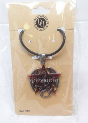 Gothic Red Pentagram Star Dragon Pendant Pewter Necklace Fantasy Mythical Legend