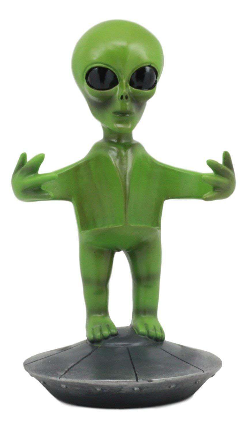 Ebros UFO Green Alien On Flying Saucer Spaceship Salt And Pepper Shakers Set