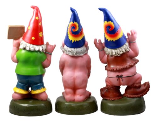 Ebros Free Spirited Pot Smoking Hippie Gnome Statue Set 13.5" H Carefree Gnomes