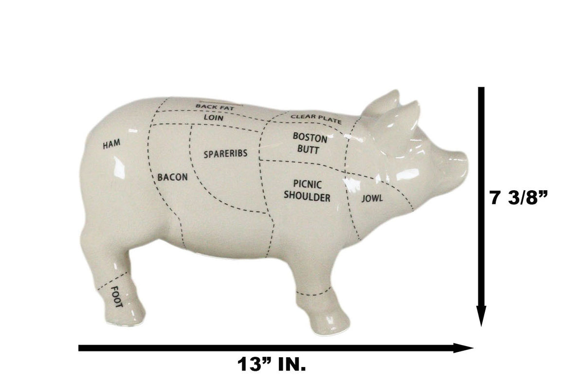 Large Ceramic Country Farmhouse Pig Swine Pork Butcher Chart Piggy Coin Bank Jar