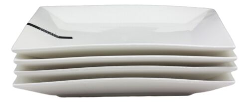 Ebros Pack Of 4 Kitchen And Dining Modern Contemporary Design Porcelain Square Appetizer Plates 8.25"Wide Restaurant Supply Grade Dishwasher And Microwave Safe Perfect For Salad Dessert Hors d'oeuvre