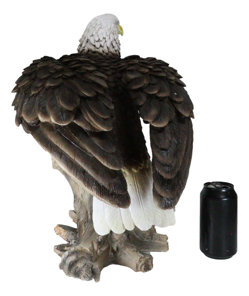 Realistic American Pride Patriotic Bald Eagle Perching On Wood Stock Statue 17"H