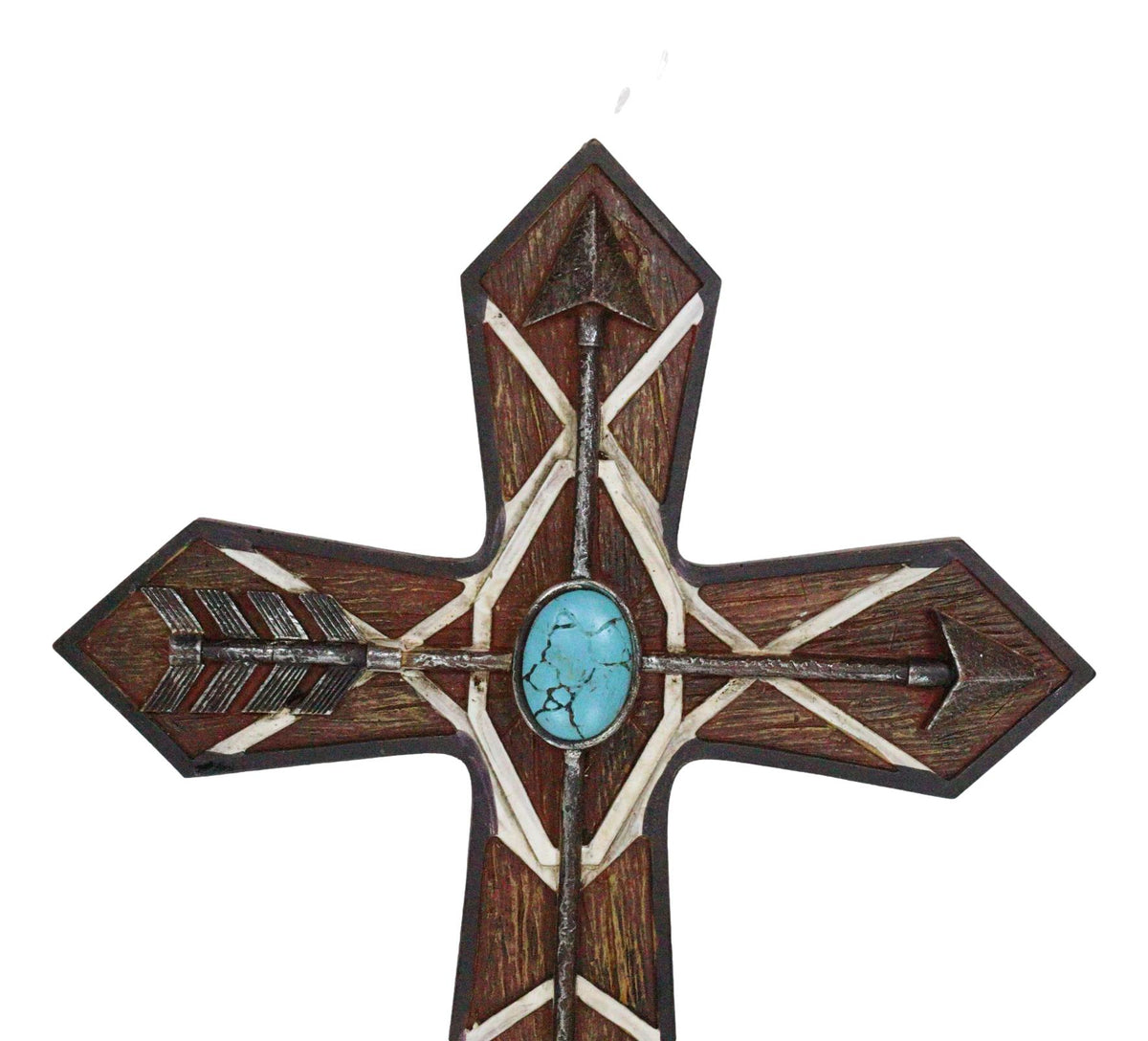 Rustic Western Boho Native Indian Arrows Turquoise Rock Faux Wooden Wall Cross