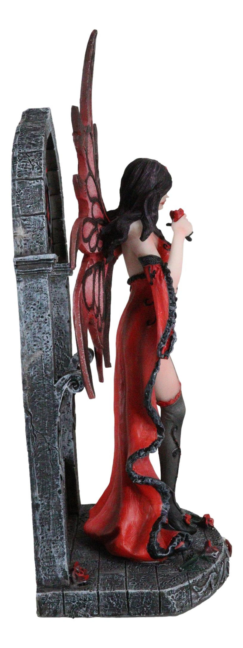 Gothic Red Winged Lingerie Fairy Statue Sexy Roses Figurine Fantasy