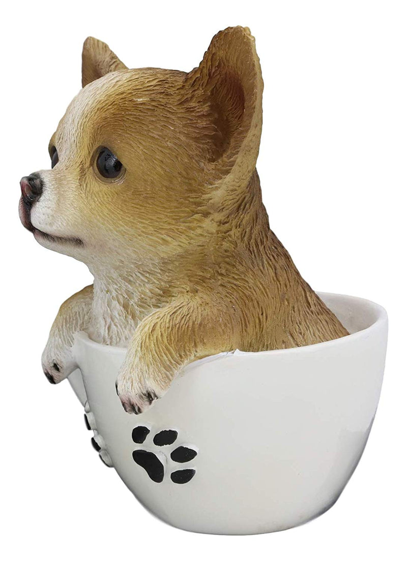 Ebros Chihuahua Dog in Paw Prints Teacup Statue 6.25" Tall Pet Pal Figurine