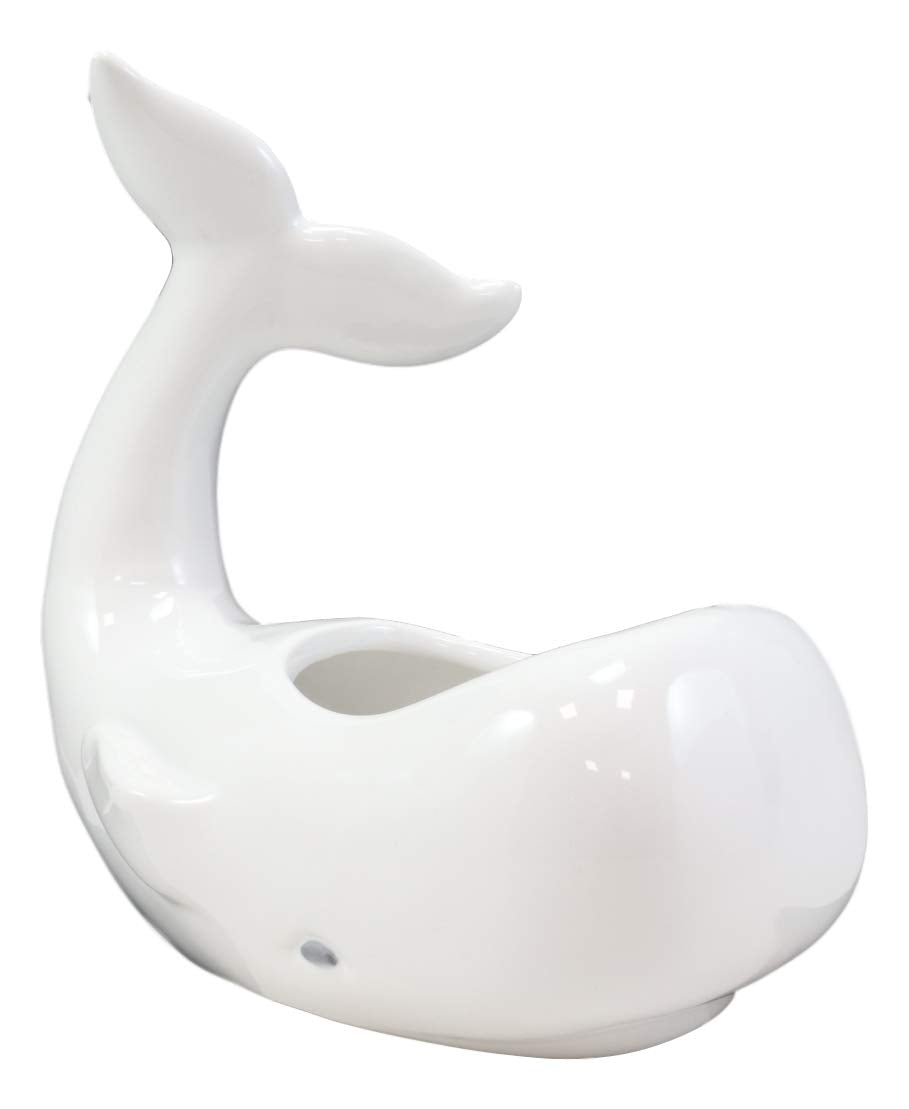Ebros Ceramic White Nautical Coastal Marine Cachalot Sperm Whale Planter Pot Sculpture for Succulents Or Herbs Or As Sea Life Decorative Organizer Holder Decor Statue (Small 8" Long)