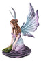 Large Whimsical Purple Rose Fairy With Large Leaf Kneeling On Flower Figurine