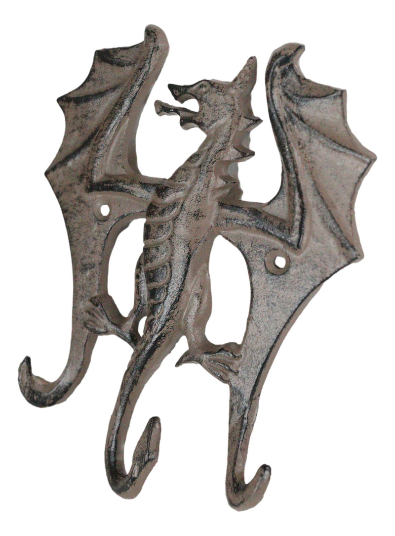 Cast Iron Rustic Fantasy Viking Dragon 3-Pegs Wall Keys Leash Coat Hook Decor