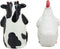 Holstein Cow and Hen Holding Steak & Roast Chicken Sign Salt Pepper Shakers Set