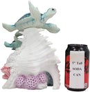 Colorful Nautical Sea Turtle Family Swimming By Big Conch With LED Light Statue