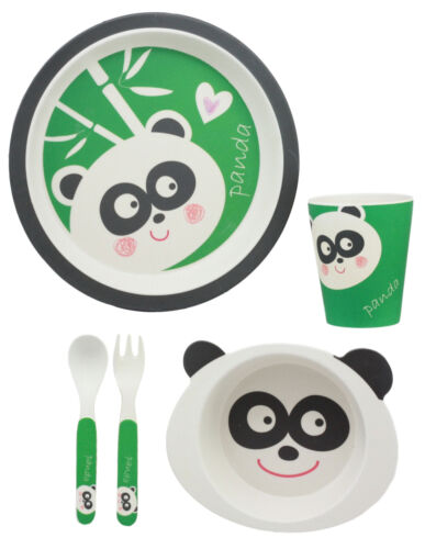 Ebros Panda 5 Piece Organic Bamboo Dinnerware Set For Kids Children Toddler Baby