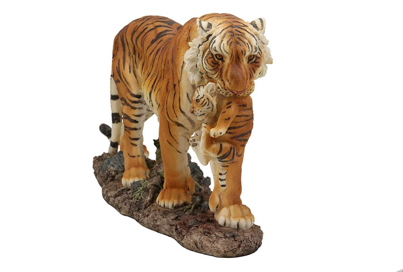 Ebros 14.25" Wide Large Realistic Wildlife Bengal Orange Tiger Mother Carrying Cub Statue Indian Jungle Tigers Giant Cats Decorative Resin Figurine Animal Collectible Home Decor Accent - Ebros Gift