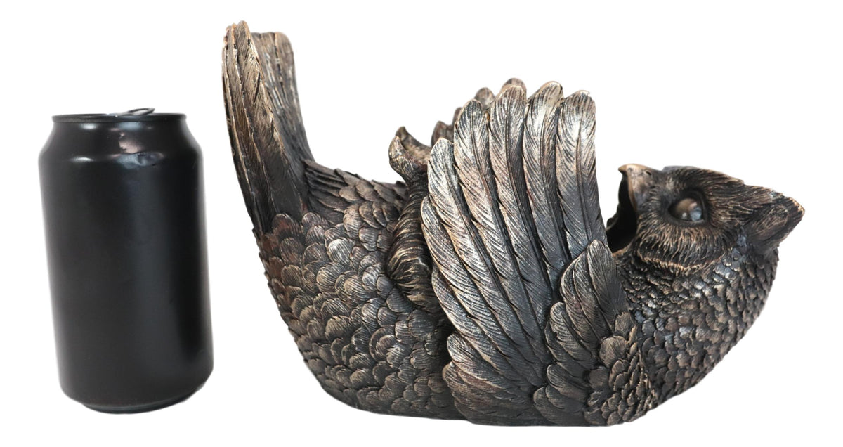Bronzed Wise Wine Great Horned Owl Wine Holder 9.25"Long Home Decor - Ebros Gift
