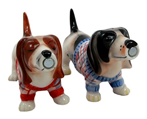 Ebros French Basset Hounds Magnetic Ceramic Salt Pepper Shakers Collectible Set - Ebros Gift