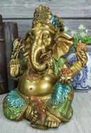 Seated Hindu God Ganesha Ganapati Holding Trident Axe and Modaka Bowl Figurine