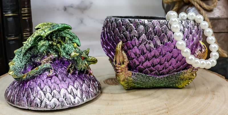 Ebros Green Wyrmling Dragon On Dragon Claw Scaly Colorful Egg Decorative Box