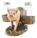 Rustic Animal Farm Barn Porky Pig With Saddlebags Salt Pepper Shakers Holder Set