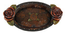 Vintage Western Red Roses Faux Tooled Leather Jewelry Tray Fruit Platter Dish