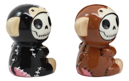 Ebros Furrybones Twins Voodoo Skeleton Monkeys Ceramic Salt Pepper Shakers Set
