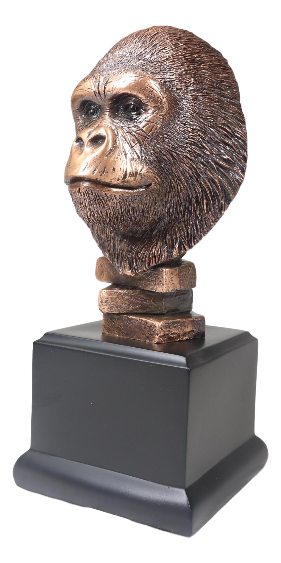 Rainforest Silverback Gorilla Head Bust Statue in Bronze Electroplated Finish - Ebros Gift