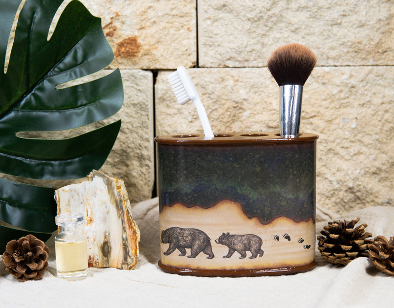 Ebros Rustic Lodge Black Bear Country Paw Trail Makeup Or Tooth Brush And Paste Holder