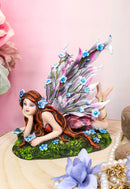 Ebros Enchanted Garden Meadows Blue Peony Fairy With Purple Wings Sunbathing Figurine