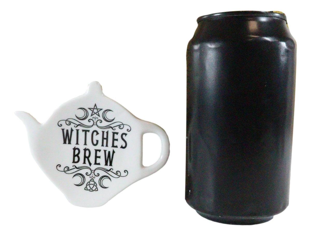 Ebros Wicca Pentagram Moons Witches Brew Hex Ceramic Tea Spoon / Bag Holder Rest Plate
