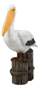Ebros Gift 12" Tall Ocean Marine Beach Coastal Great White Pelican Perching On Getty Post Statue Home Decor Birds Pelicans Nature As Centerpiece Decorative Sculpture Figurine