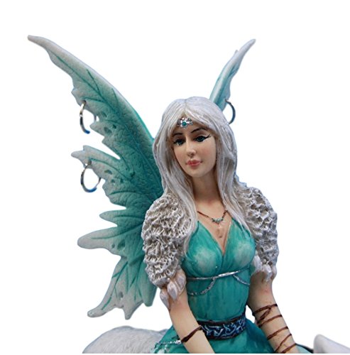 Ebros Gift Elektra Blue Ice Fairy Riding Giant Snow Wolf King Rumba Figurine 8"H