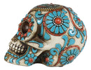 Southwestern Indian Boho Chic Aztec Tooled Skull With Turquoise And Red Stones