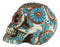 Southwestern Indian Boho Chic Aztec Tooled Skull With Turquoise And Red Stones