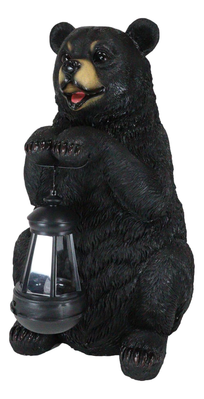 Rustic Garden Cute Black Bear Holding Solar Lantern Path Light Greeter Statue - Ebros Gift