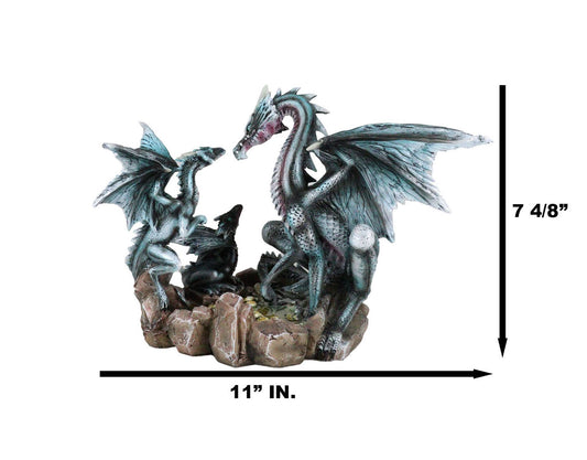 Narygos Blue Iceberg Mother Dragon With Baby Dragons Statue Home Decor Fantasy - Ebros Gift