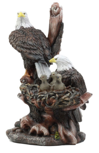 Ebros Wildlife Habitat Bald Eagle Family In Nest Statue 12"H Eagle Mate With Nestlings