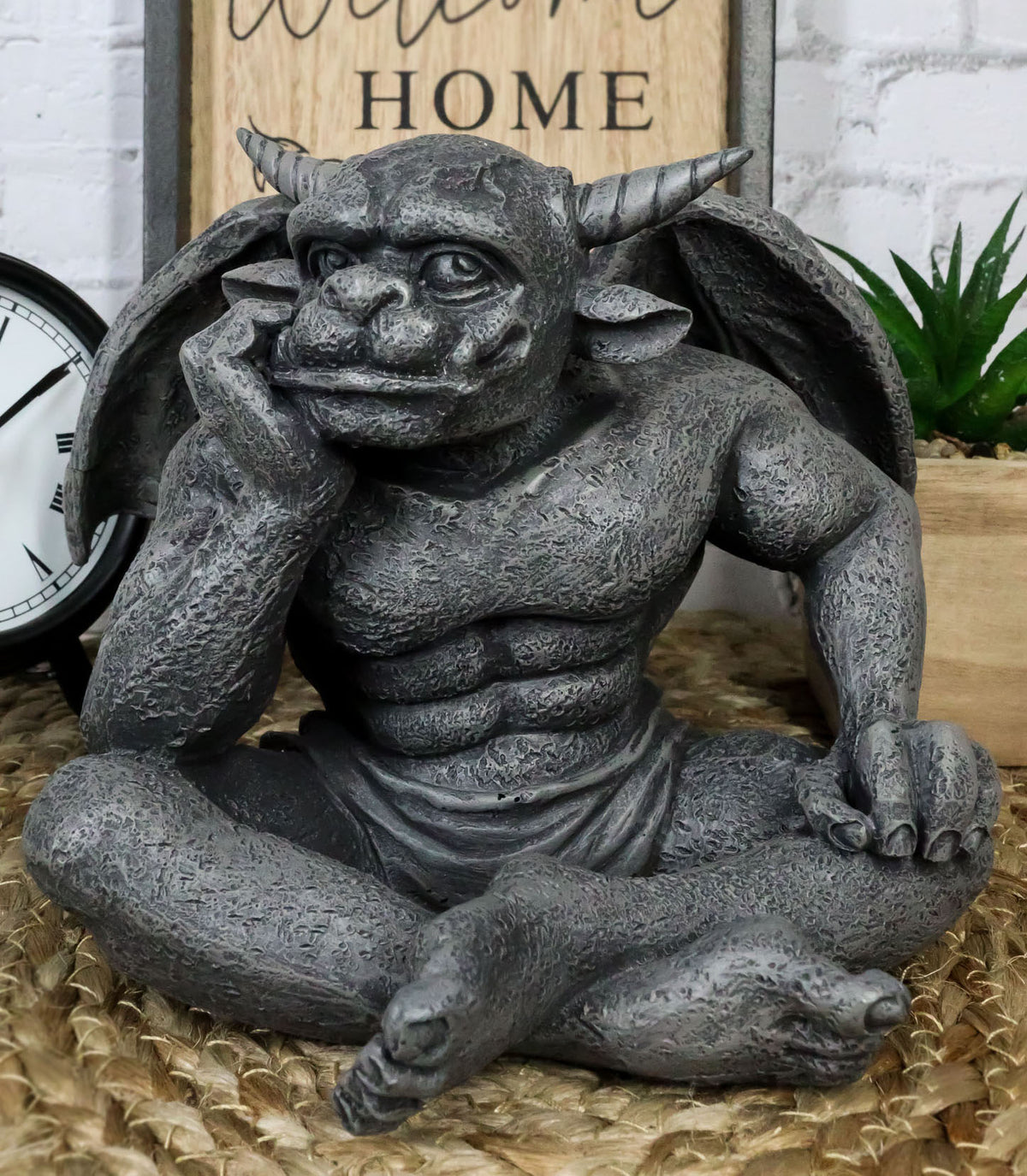 Ebros Horned Gargoyle The Dreamer Figurine Sitting Statue 6.5 Inch Long Thinker - Ebros Gift