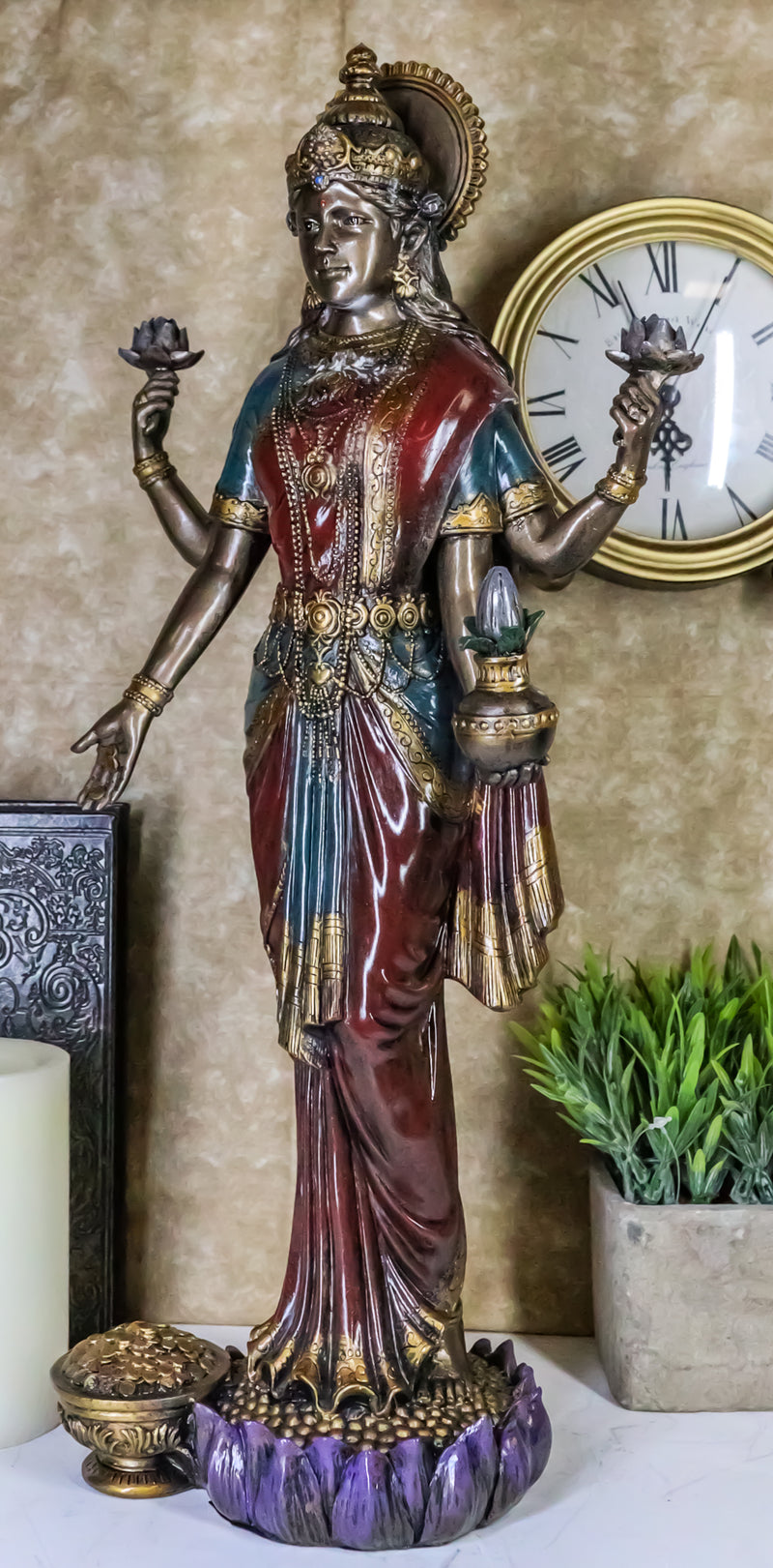 Large Hindu Goddess Of Prosperity And Wisdom Lakshmi Shri Thirumagal Statue 20"H