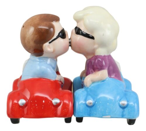Love You Valentines Couple Kissing In Cars Magnetic Salt And Pepper Shakers Set - Ebros Gift