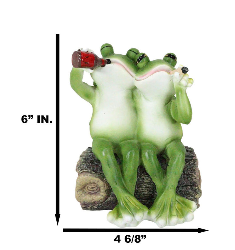 Party At My Pad Drinking Smoking Frog Couple On Forest Tree Log Bench Figurine