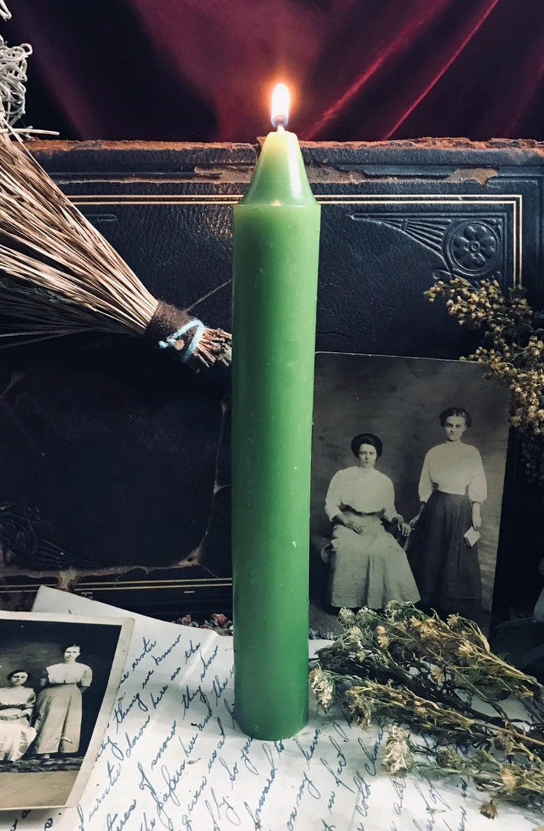 Green Luck Prosperity Pack of 12 Wicca Occult Witch Ritual Spell Chime Candles - Ebros Gift